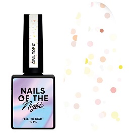 Топ для ногтей NAILS OF THE NIGHT Opal №01 без липкого слоя и без уф-фильтров с опаловыми блестками на прозрачной основе 10 мл